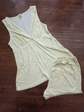 LVER Yellow Paisley Pajama Set V-neck Cami Tank & Shorts Loungewear Sz Small